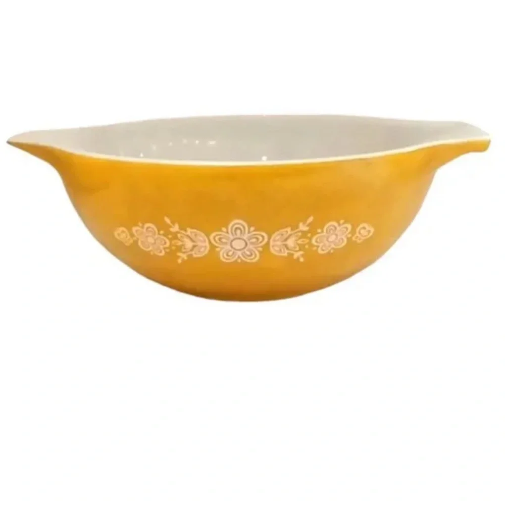PYREX #444 Cinderella Mixing Bowl Gold with Flowers & Butterfly’s! 4 QT 🥣